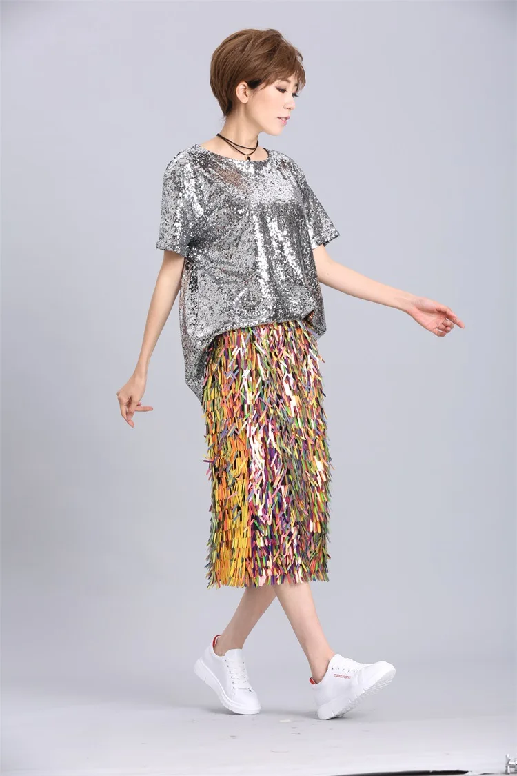 Летняя Новинка 2018 года Harajuku версия Свободные Большой размеры футболка для женщин блёстки бамбуковый хлопок короткий рукав летучая мышь