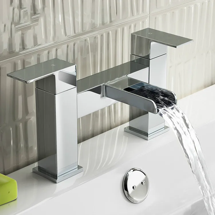

Bathroom square waterfall water faucet seated two faucet bathtub faucet accessories