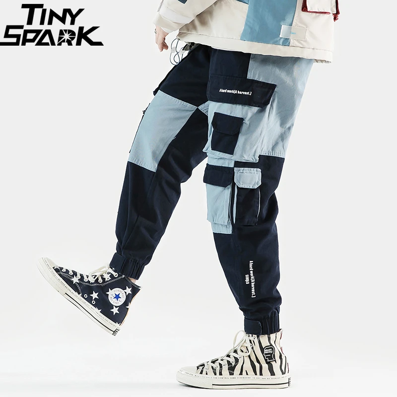 2019 الورك الورك البضائع السراويل متعدد جيوب الرجال المتناثرة بانت ركض فضفاض SweatPant الشارع الشهير اللون كتلة خليط المسار السراويل