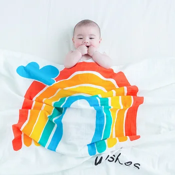 

Muslinlife Rainbow 2 layer Muslin Swaddle Blanket Funny Cute Baby Wrap Newborn Fashion DIY Infant Photography Milestone Blanket