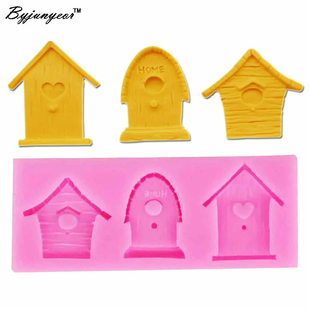 

Byjunyeor Cartoon Bird House Design Silicone Molds Fondant Cake Decorating Mold Chocolate Candy Fimo Clay Moulds M763