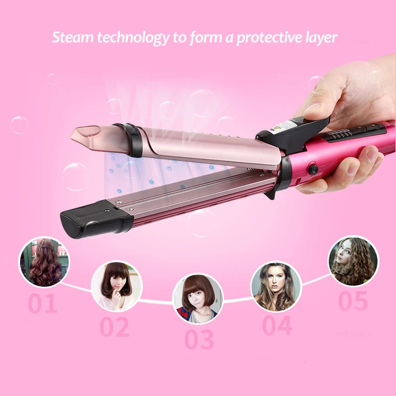 Professional Hair Curler 2 In 1 Hair Straightener& Curling Iron Steam Negative Ion Hair Care Women Hair Styling Tools 40D