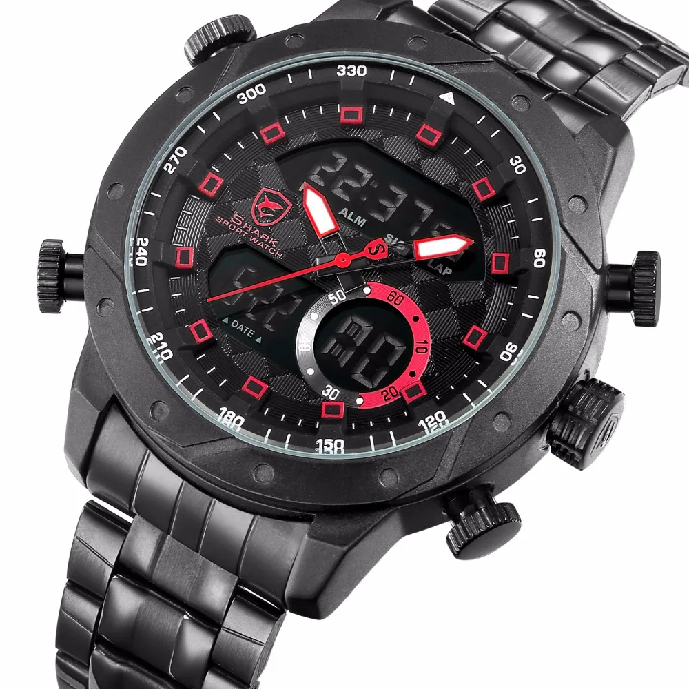 SHARK Мужские часы Топ бренд Роскошные Модные Бизнес Кварцевые часы для мужчин Спорт полный стальной ремешок для часов водонепроницаемые черные часы/SH592