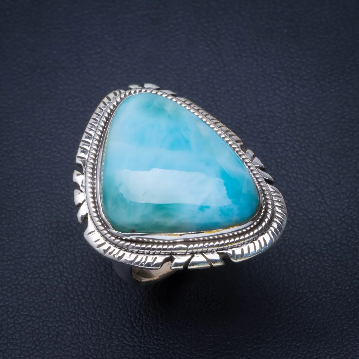 

Natural Caribbean Larimar Handmade Unique 925 Sterling Silver Ring 6.75 B1378