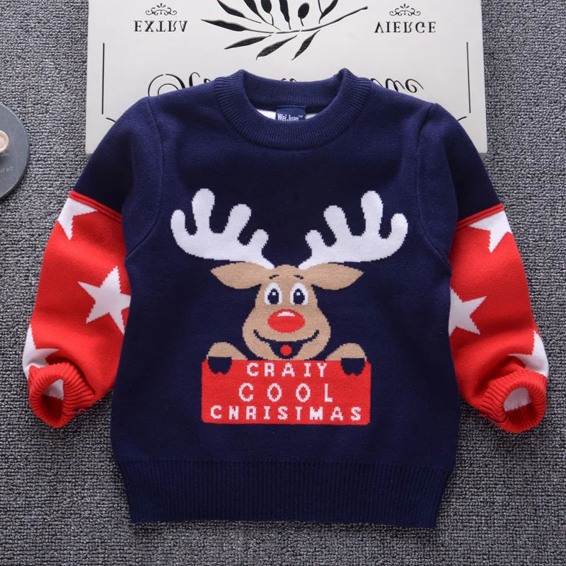 Свитер для маленьких мальчиков г., вязаный двухслойный толстый свитер для мальчиков, теплые рождественские свитера для маленьких девочек с изображением лося детская зимняя одежда