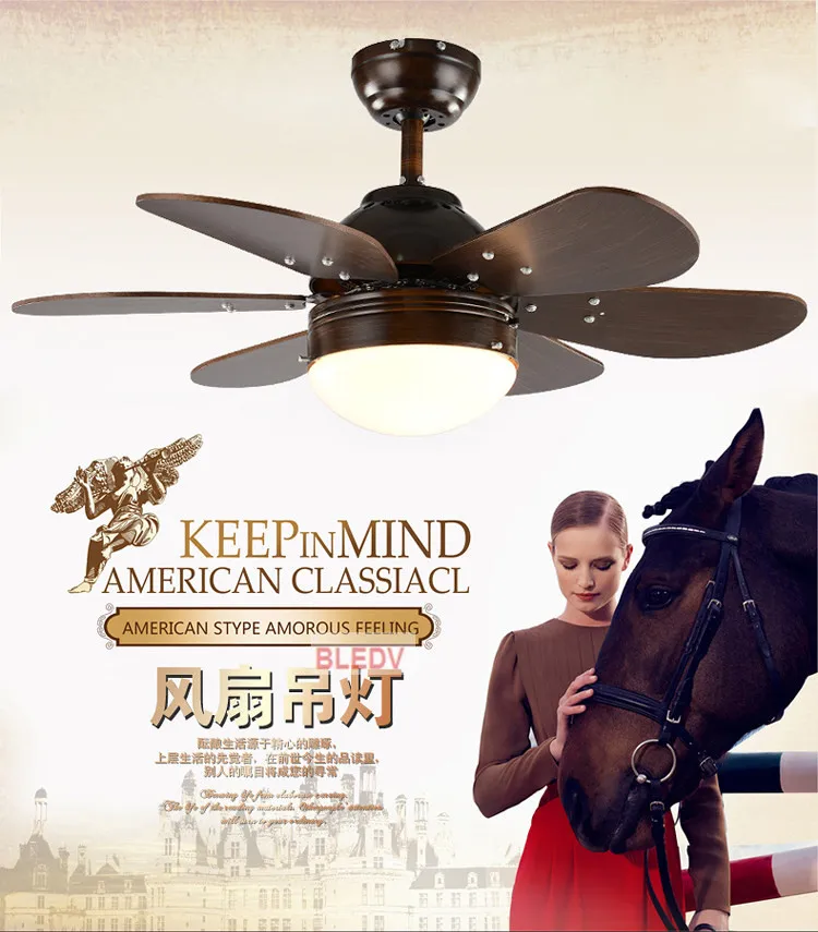 Best Price Factory direct sales of American retro led Ceiling Fans Creative 6 Wood Blades Remote Cooler Lighting Fixtures