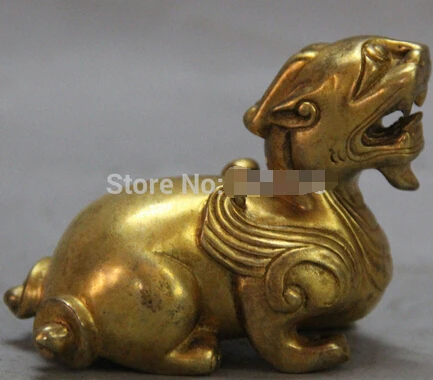 

free shipping 3" China Feng Shui Purple Bronze 24K Gold PiXiu Phylactery Guardian Beast Statue