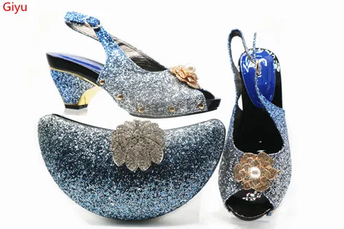 

Doershow blue Matching Women Shoe and Bag Set Decorated with Rhinestone Nigerian Shoes and Bag Set Italy Shoes and Bag!HJH1-25