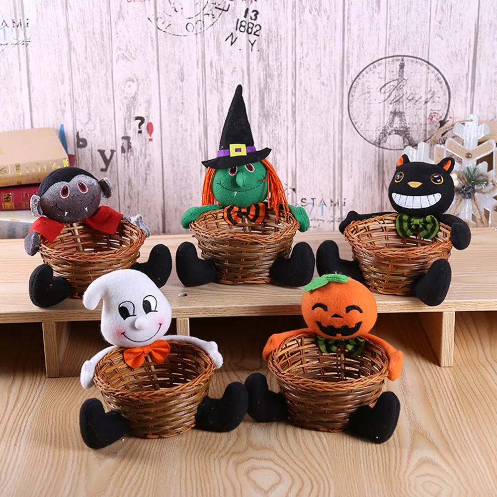 Halloween Candy Storage Basket Bamboo Desktop Decoration For Home Doll