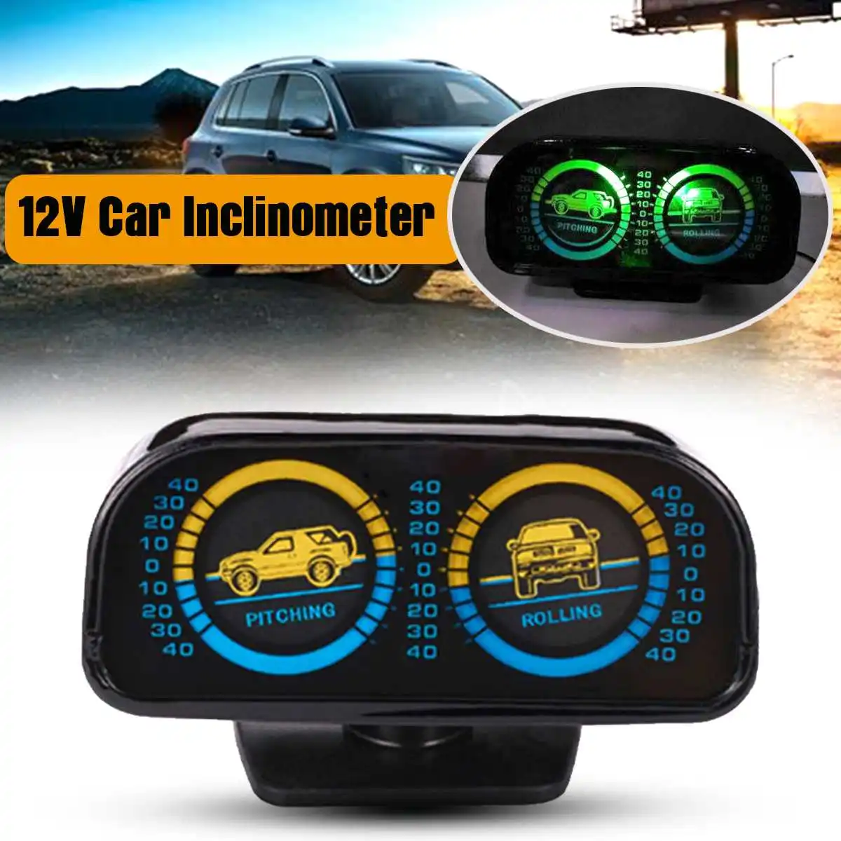  12V Inclinometer Compass Level Wave Instrument Vehicle Inclinometer Compass Car Inclination Tool Wi