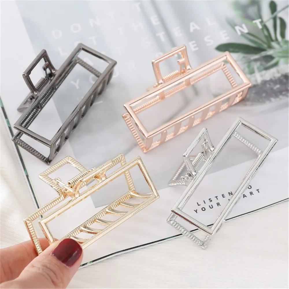 Women Geometric Hair Claw Solid Color Hair Crab Retro Square Shape Pearl Hair Clips Claws Hair Accessories Large Size Hairpin