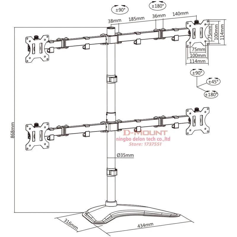 four screen 360 rotate big base full motion 10"-27" 8kg lcd tv table mount 4 monitor desktop support screen bracket stand holder