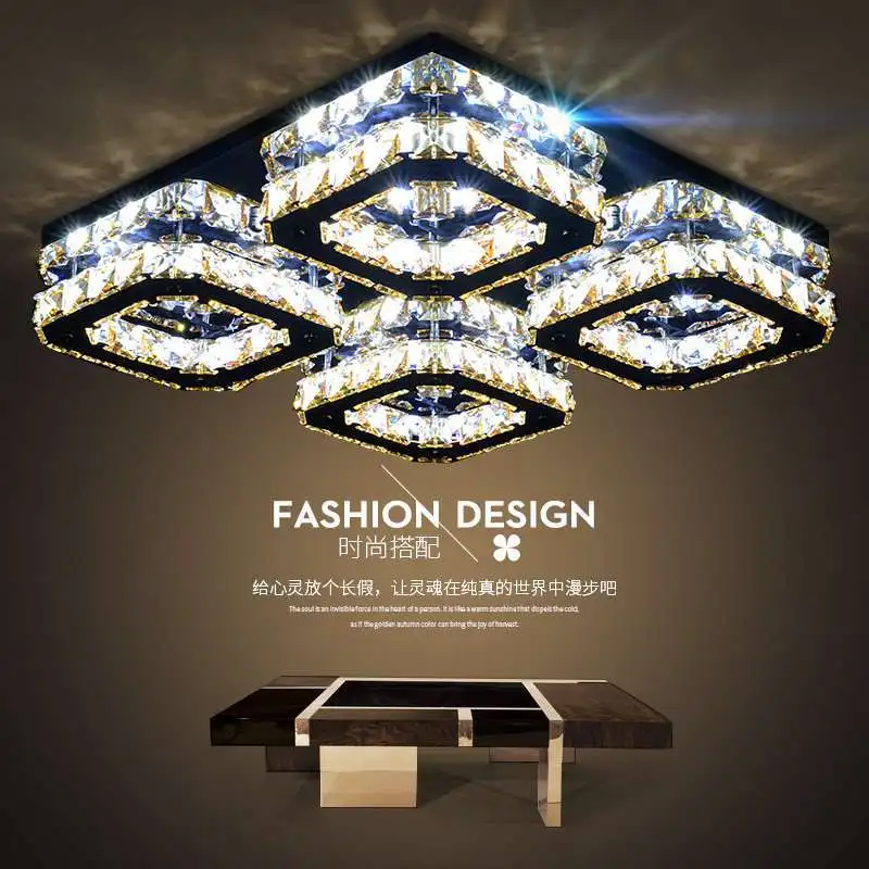 Modern Fashion Square LED Crystal Shiny Ceiling Light for Living Room