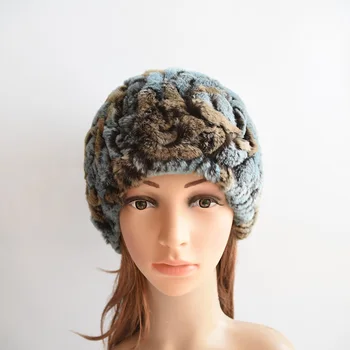 

New style Russian Winter real knitted Rex Rabbit Fur Cap women's hat natural multicolor rex rabbit fur hats