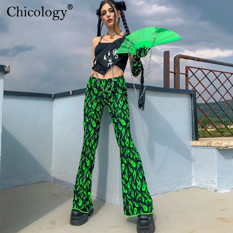 green flare pants