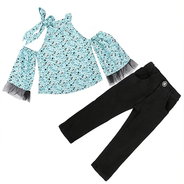 Комплекты из 2 предметов комплекты одежды для девочек хлопковые рубашки с оборками и шлейфом джинсы-клеш, брюки, костюм Vestidos Для 1, 2, 3, 4, 5, 6 лет