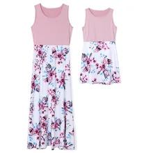 Mother Daughter Dresses New Style Printed Sleeveless Tank Dress Mom and Me Dress Family Look Mother Daughter Clothes 8211 family look clothes brand european black rose pleated a shape sleeveless skirts women midi sundress mother and daughter dresses