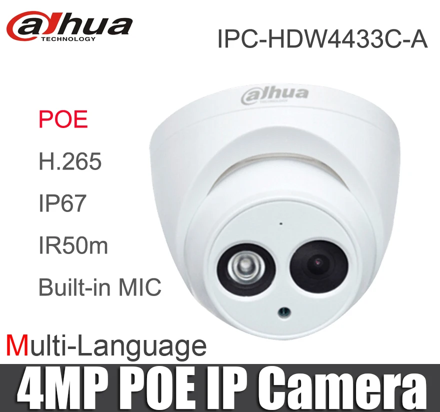 

Dahua Multi-language IPC-HDW4433C-A Starlight Mini Dome IP Camera 4MP POE replace ipc-hdw4431c-a IP67 Built-in mic CCTV Camera