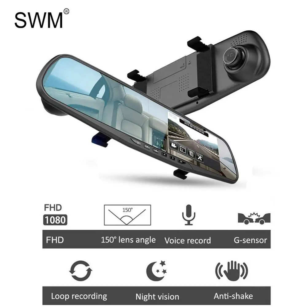 

Car Camera Dvr Dashcam Camara Para Auto 4.3" Dual Lens 1080P Rear View Camera Coche Avtoregistrator Car Dvr Mirror Recorder