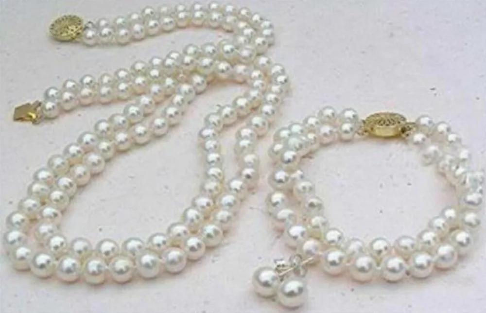 

FREE SHIPPING HOT sell new Style >>>>>Perfect set of double strand 9-10mm Akoya white pearl necklace bracelet earring