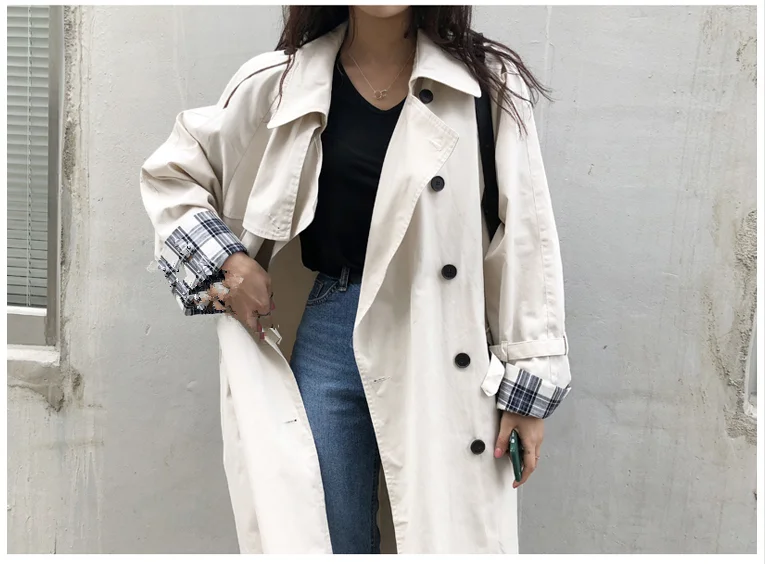 Модное клетчатое осенне-зимнее длинное пальто, верхняя одежда, классический двубортный Тренч средней длины, пальто manteau femme