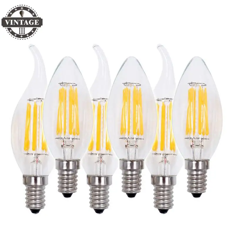 Vintageiii Bombillas Эдисон удара под старину E14 C35 свечи моды Книги по искусству 6 шт.