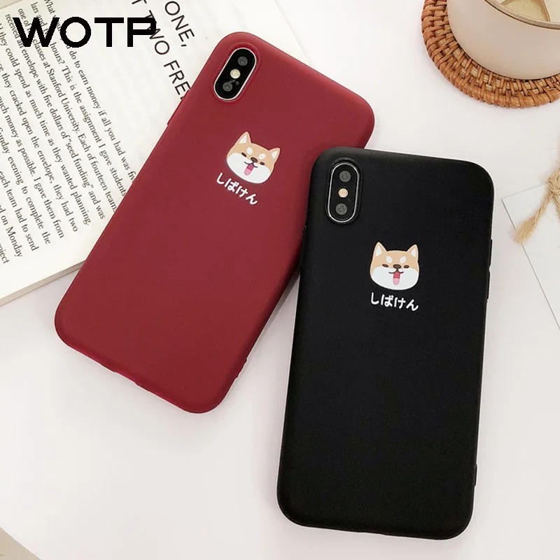 WOTP милый мультяшный Шиба ину Собака Мягкий ТПУ чехол для телефона iphoneX черный и