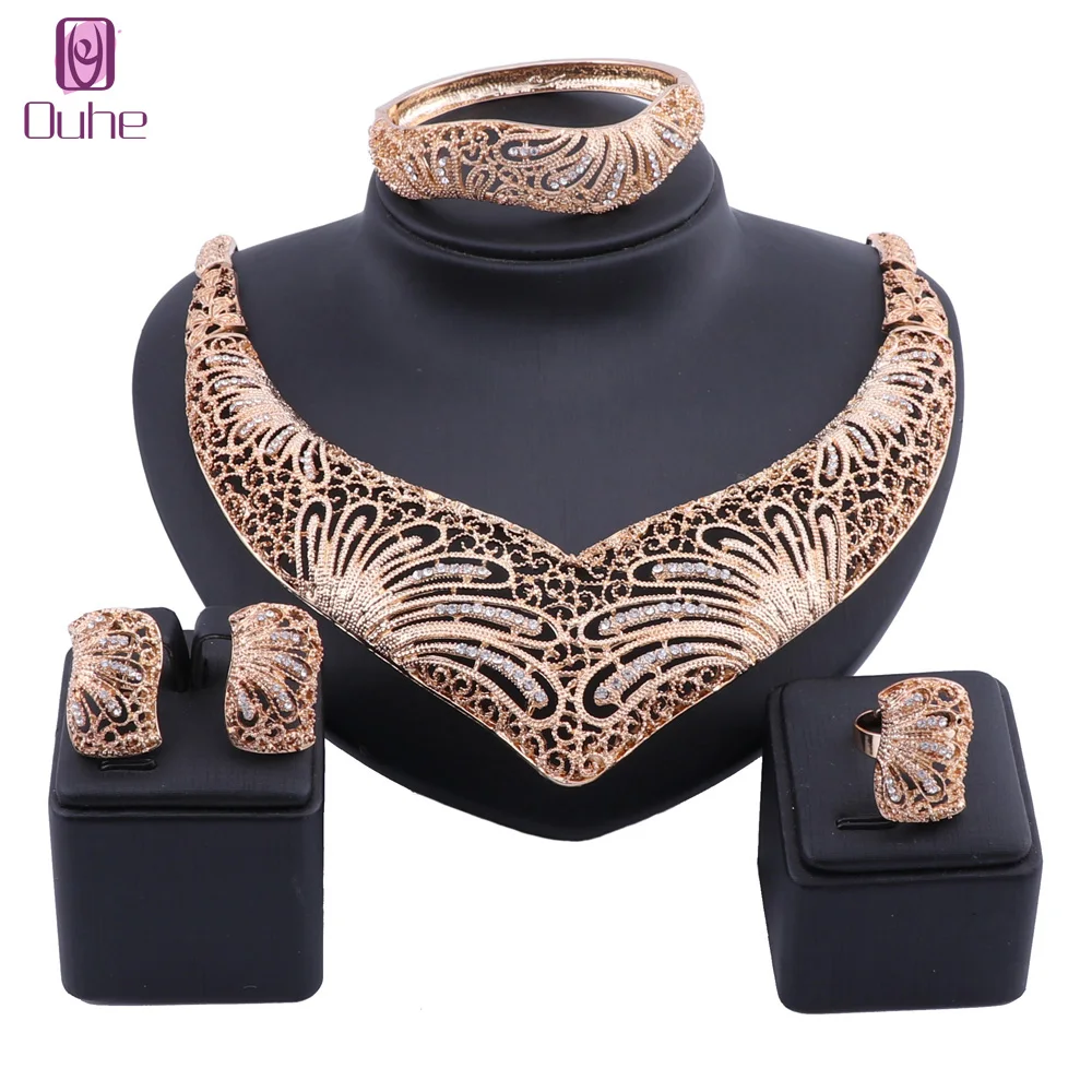

Bridal Gift Nigerian Wedding Brand Jewelry Set Wholesale Fashion African Beads Jewelry Set Dubai Gold Crystal Women Design Set