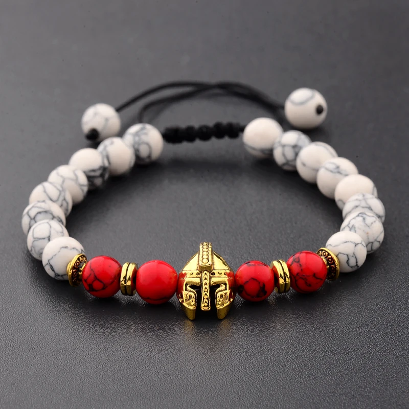 

Men's Stone Bead Bracelet Roman Knight Spartan Warrior Gladiator Helmet Bracelet Men's Stone Bead Bracelet Yoga Elastic Bracelet