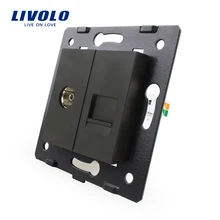 Fabricación Livolo, Panel negro Crystal Glass, 2 Gangs Muralla Informática y Toma de TV/Salida VL-C7-1VC-12, sin adaptador de Enchufe