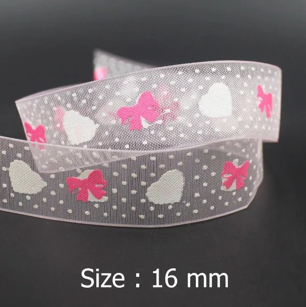 

[IuBuFiGo ribbon] 5/8" (16mm) Fancy Bow Organza Printed Ribbons Sheer Gift Packing Ribbon 100yard/lot Free shipping