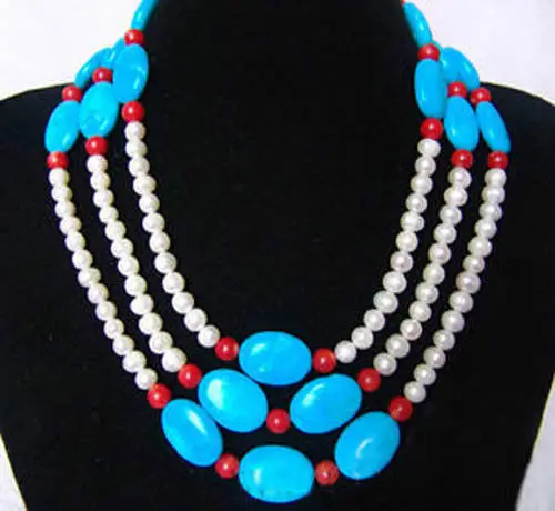

FREE SHIPPING>@@> 3276 Beautiful white pearl turquoise coral necklace