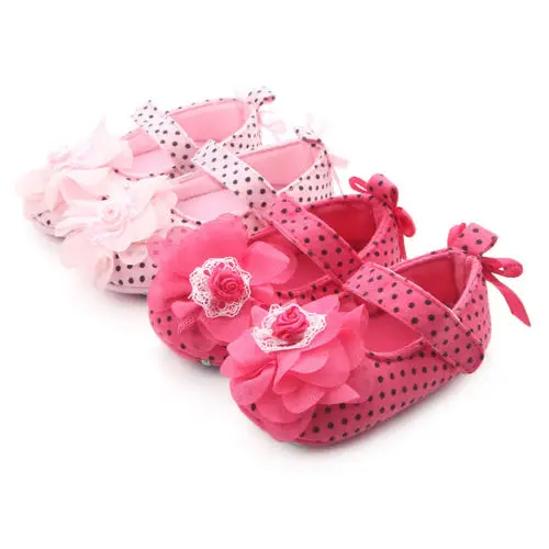 Baby Newborn Toddler Girl Crib Shoes Flower Cute Dots Pram Soft Sole