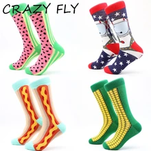 Магазин Crazy Fly Разноцветные Веселые носки Длинные Модные классные носки под платье художественные Симпатичные в виде арбуза кукурузы с фруктовым принтом забавные носки для мужчин и женщин