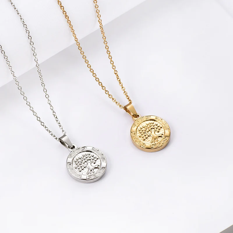 

ZFVB Tree Of Life Pendant Necklace Women Jewelry 316L Stainless steel Fashion Bijoux Gold Color Chain Necklaces & Pendants Gift