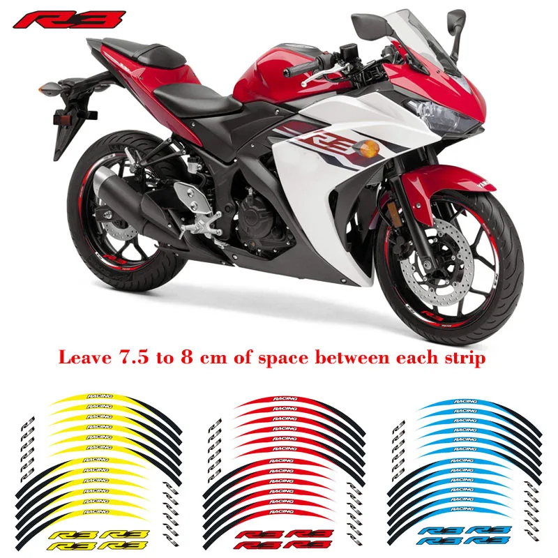 

Hot sell motorcycle front&Rear Edge Outer Rim Sticker 17inch Wheel Reflective waterproof Decals For YAMAHA YZFR3