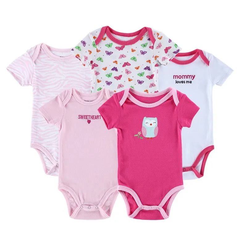 Newly 5 Pieceslot Baby Romper Set Short Sleeve Car Trimed Baby Wear Jumpsuit Baby Girl Boy Bebe Clothing Set Body Suits (3)