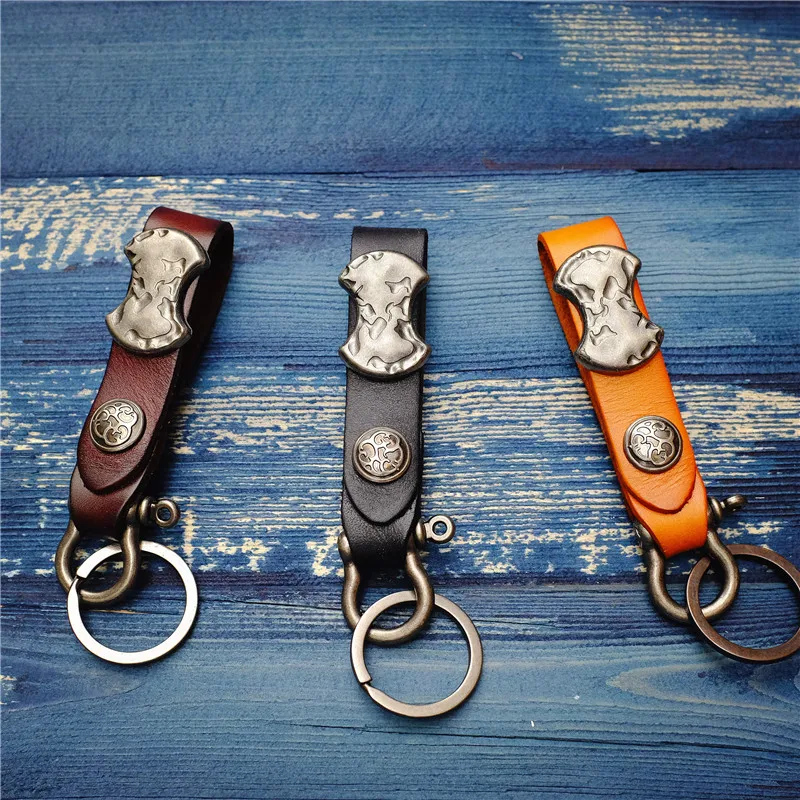 

Cowhide Key Ring Wallet key holder collector housekeeper key organizer retro buckle geometrical design