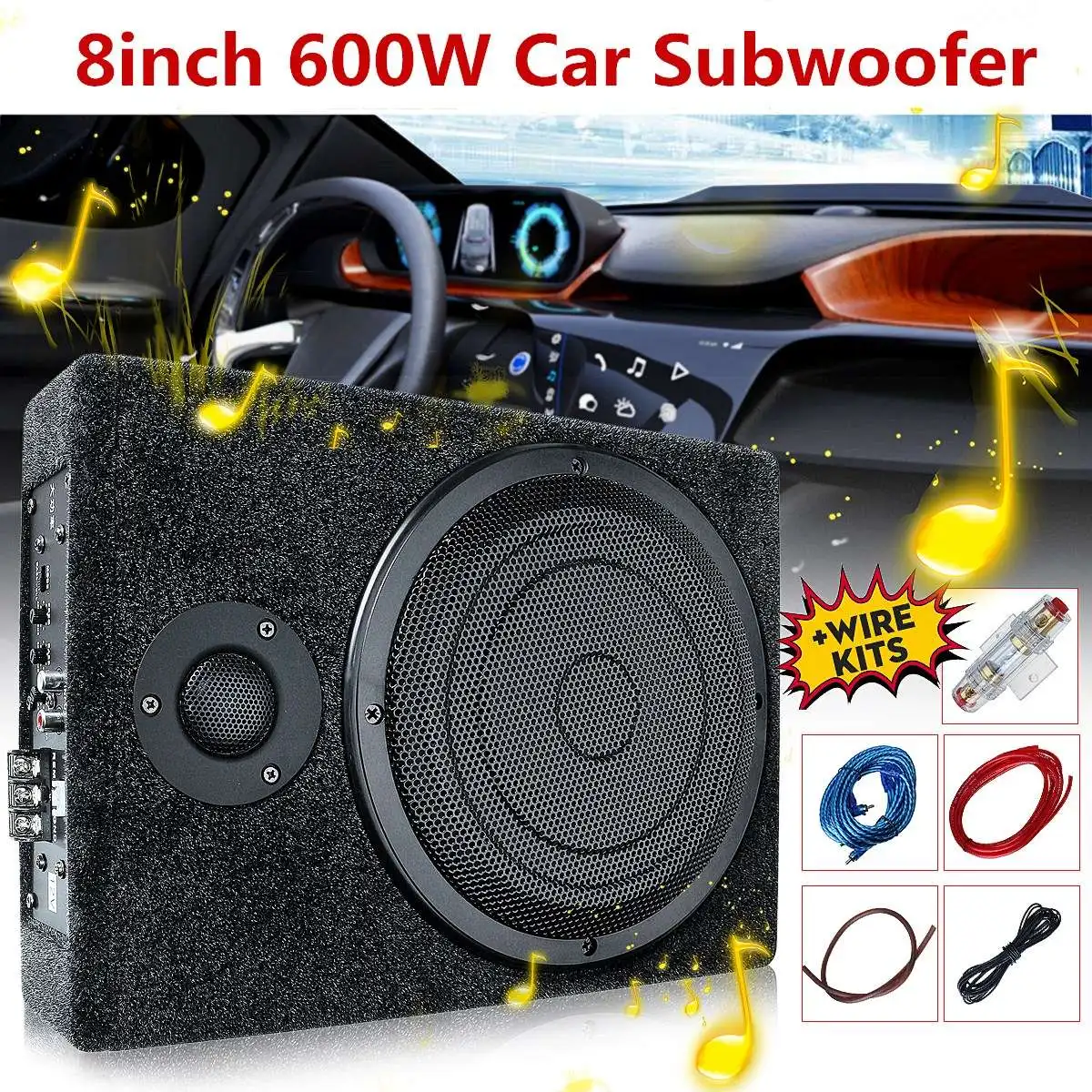 US $108.74 8Inch 600W DC 12V Car Amplifier Audio Stereo Bass Speaker Car Audio Amplifiers Subwoofer Car Audio Amplifiers With Wire Kit