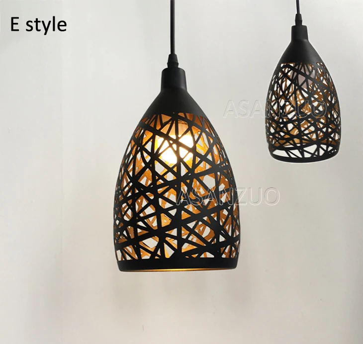 Folha de Bordo Barra da Sala Jantar do Vintage Preto Ouro Retro Pingente Lâmpada Loft Esculpida Ferro Pendurar E27 Luminária Oco Luz 7 Luzes e Iluminação