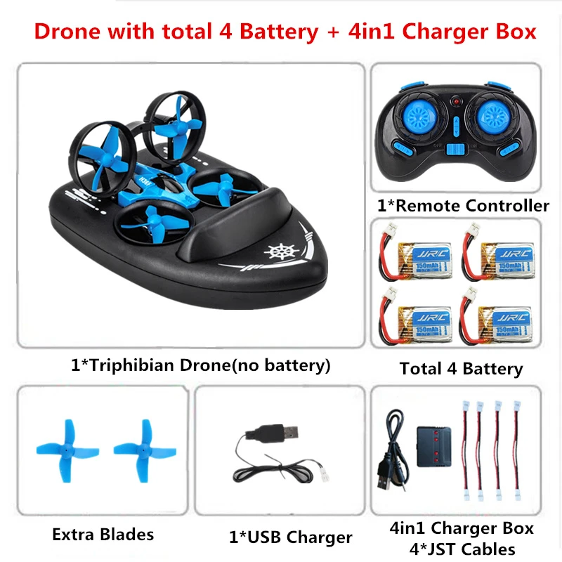 JJRC H36F 3in1 Mini Drone RC Drone Quadcopter/Vehicle/Hovercraft Boat Kids Toys For Sea Land and Air Dron VS JJRC H36 E010 - Цвет: B4