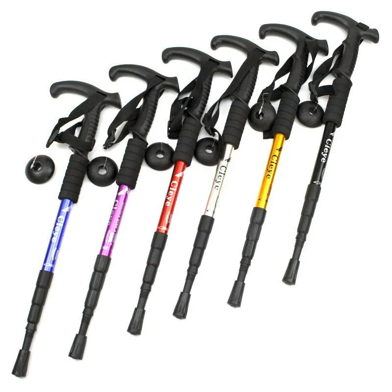 

Camping hiking stick telescopic trekking poles Multi-functional straight folding walking sticks carbon sticks