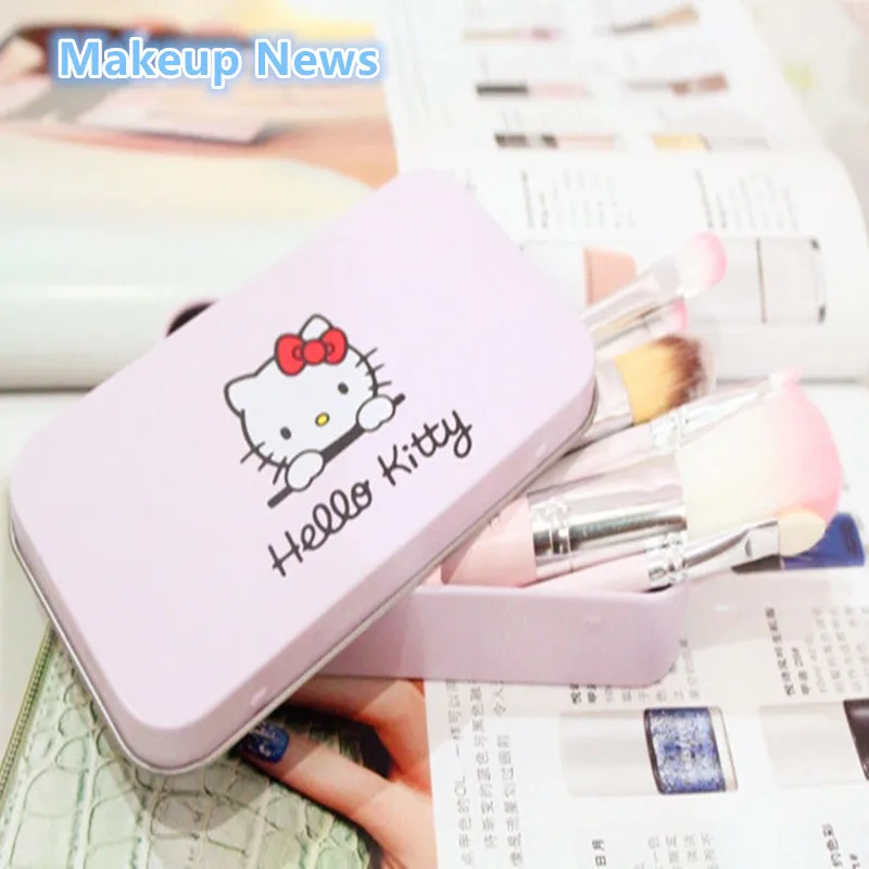 Новинка, набор мини кистей для макияжа hello kitty, 7 шт./лот, косметический набор, набор кистей для макияжа с металлической коробкой