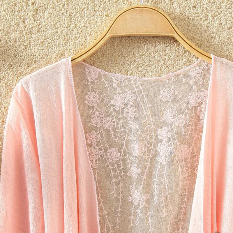 Kimono Cardigan Women Lace Summer Cardigan Feminino Embroidery Blouse Long Shirt Off White Camisa Feminina 2019 Boho Korean New