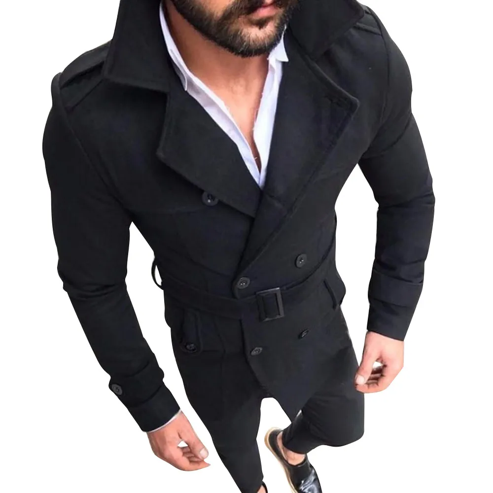 winter UK style long trench coat Jacket men casual Slim