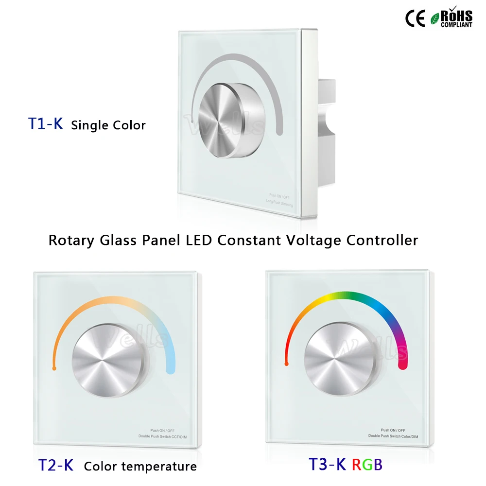 

T1-K/T2-K/T3-K Rotary Glass Panel Single Color LED Constant Voltage Controller for single color/color temperature/RGB led strip