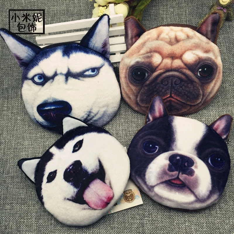 2016 New Funny Wallets Lady Brand Cute Plush Cartoon Animal Creative Dog Cat Face Coin Purse Kids Purses Women Mini Coins Bag