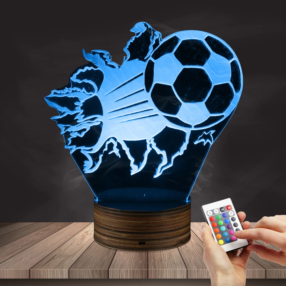 1Piece 3D Football Night Lamp Bursting Soccer 3D Optical illusion LED Lights Football Fans