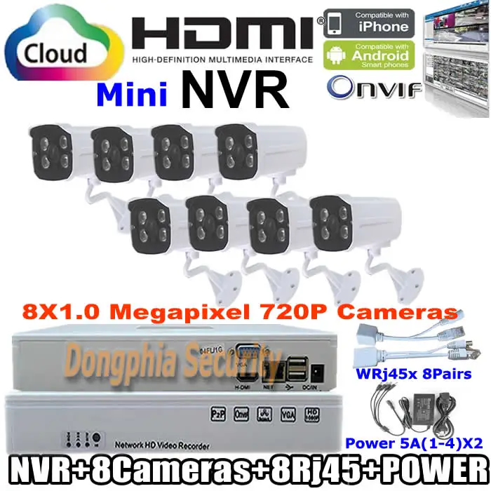 

Best price! 8ch 1080p NVR Kit 720P Outdoor IP Camera System P2P 8pcs 720p bullet ip cameras System Onvif Supports PC&Mobile View