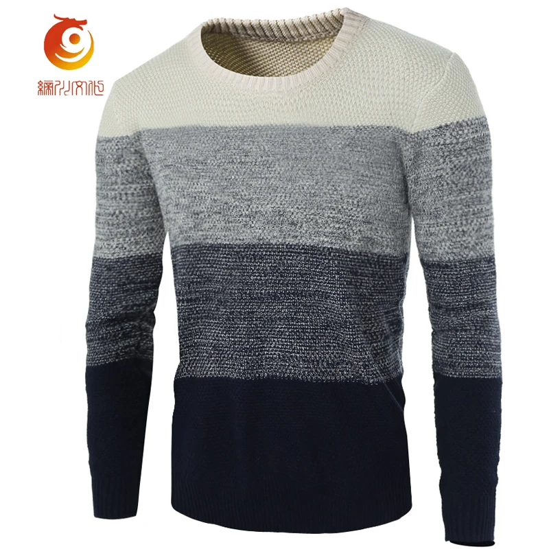 Sweater Men Casual Patchwork Color Sweaters O Neck Knit Warm Pullover ...